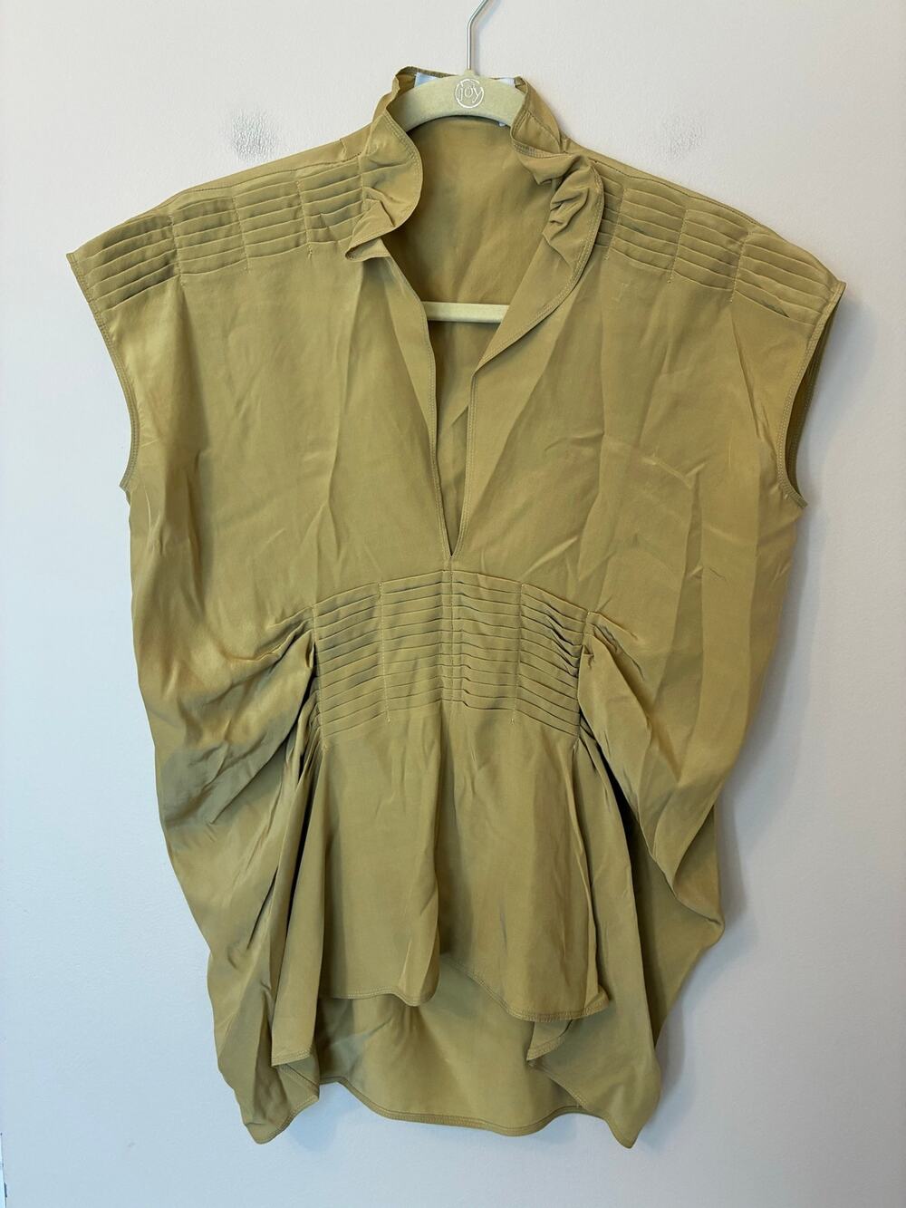 YSL Yves Saint Laurent Silk Blouse Cap Sleeves Green F38 US 6 Small